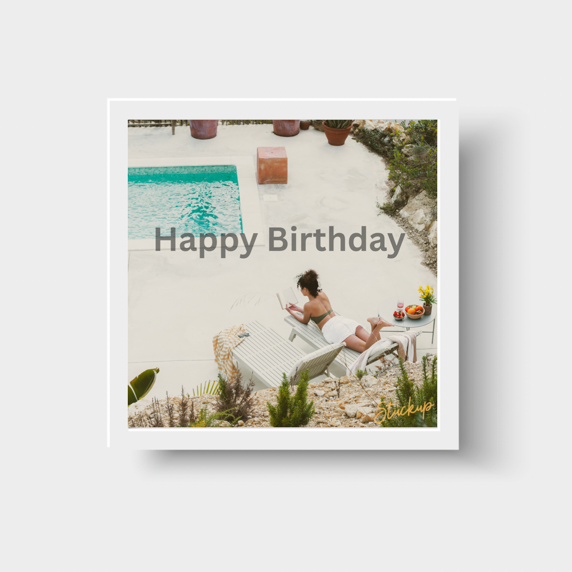 Reading Book By Pool Happy Birthday